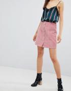New Look Button Through Cord Mini Skirt - Pink