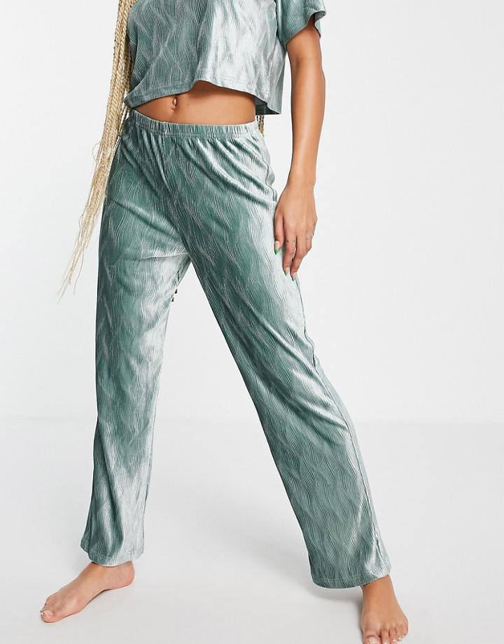 Asos Design Lounge Mix & Match Velour Plisse Pant In Sage-green