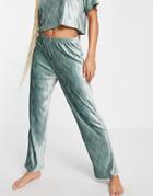 Asos Design Lounge Mix & Match Velour Plisse Pant In Sage-green