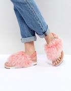 Ugg Holly Pink Fluffy Buckle Back Flat Sandals - Pink