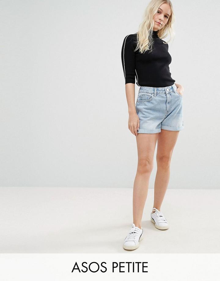 Asos Petite Mom Shorts In Lucinda Wash - Blue