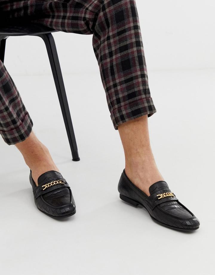 Asos Design Loafers In Black Leather With Snaffle