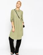 Asos Casual Crinkle Longline Shirt - Khaki
