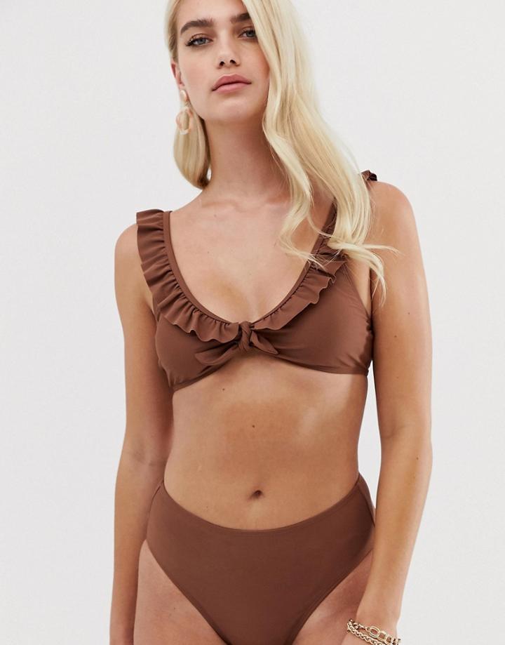 Boohoo High Waist Bikini Bottom In Camel - Beige