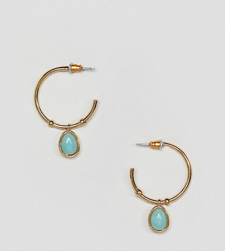 Asos Design Premium Gold Plated Hoop Earrings With Semi-precious Stone - Gold