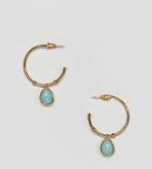 Asos Design Premium Gold Plated Hoop Earrings With Semi-precious Stone - Gold