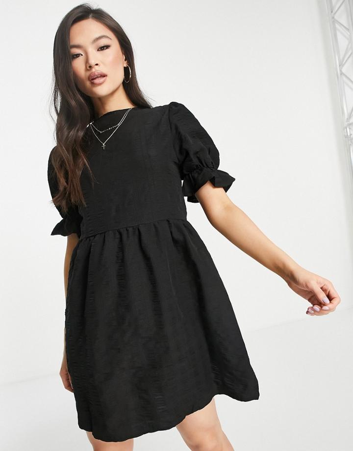 Na-kd Puff Sleeve Smock Dress In Black
