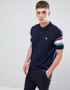 Pretty Green Polo Shirt With Striped Sleeves In Navy - Navy