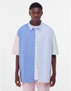 Bershka Oversized Shirt With Cut And Sew Stripe In Blue-blues