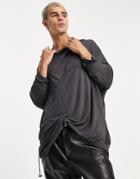 Asos Design Oversized Longline Long Sleeve T-shirt With Ruching In Washed Black