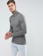 Asos Muscle Fit Longline Sweater With Side Zips In Gray Twist - Gray