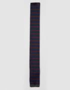 Asos Knitted Tie In Navy And Burgundy Stripe - Navy