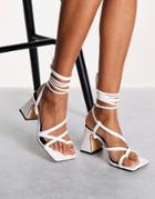 Topshop Nadia Block Heel Ankle Tie Sandal In White