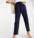 Asos Design Tall Tailored Tie Waist Tapered Ankle Grazer Pants-navy