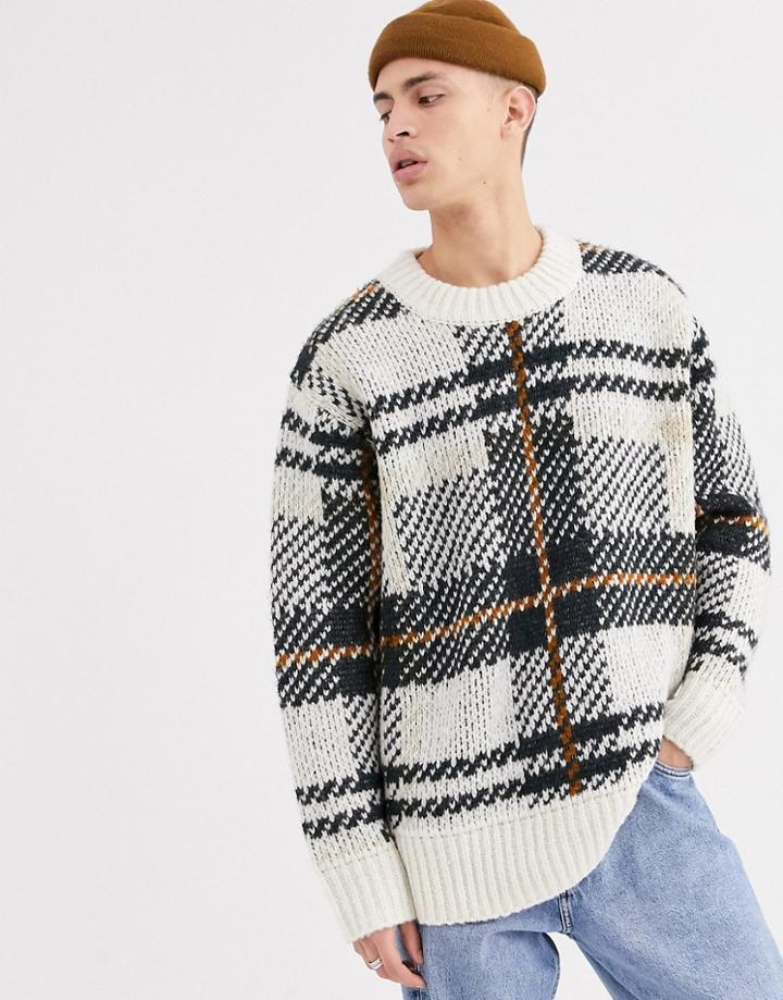 Weekday Stanley Checked Sweater In White