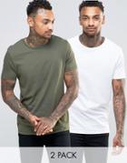 Asos T-shirt With Crew Neck 2 Pack Save 17% In White/khaki