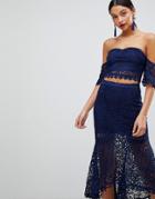 Club L Crochet Lace Bardot Short Sleeve Top - Navy