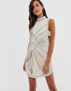 Asos Design Tabbard Shift Drop Armhole Embellished Mini Dress - Cream
