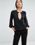 Forever Unique Geneva Wrap Front Blouse - Black