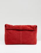 Asos Design Suede Soft Roll Top Clutch - Red