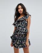 Missguided Jacquard Layered Floral Top - Black