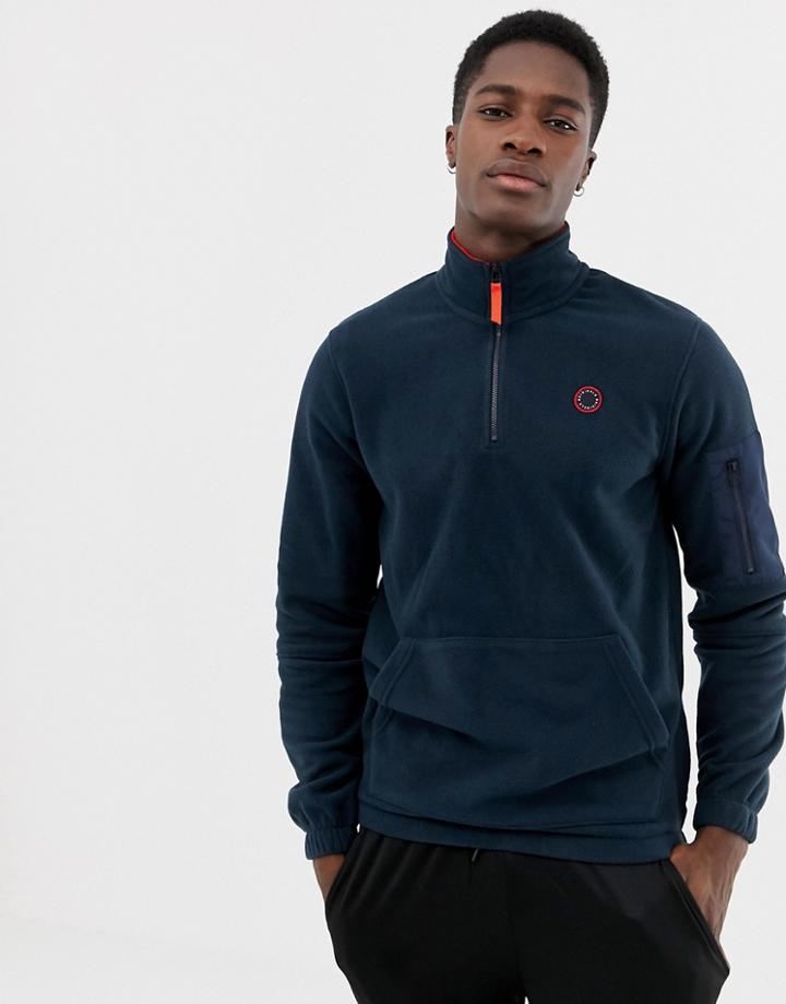 Jack & Jones Originals 1/4 Zip Fleece Sweatshirt - Navy