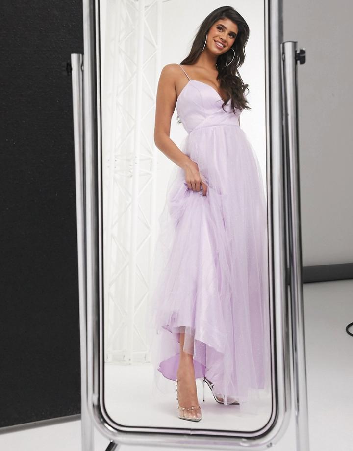 Bariano Cami Strap Cross Over Full Skirt Maxi Dress In Lilac-purple