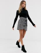 Asos Design Boucle Wrap Mini Skirt With Buttons And Tie Waist-multi