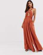 Asos Edition Ring Detail Wide Leg Jumpsuit - Brown