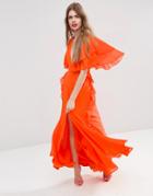 Asos Ruffle Flutter Sleeve Maxi Dress - Orange
