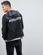 Hollister Unlined Lightweight Hooded Jacket With Black Camo & Solid - Black