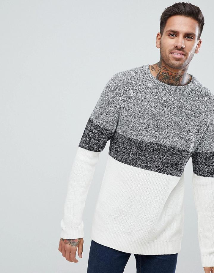 Pull & Bear Knit Sweater With Block Stripes In Off White - White