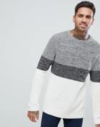 Pull & Bear Knit Sweater With Block Stripes In Off White - White