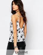 Noisy May X Bloody Noisy Backless Cami With All Over Wolf And Arrow Print - White