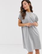 Asos Design Grown On Sleeve T-shirt Dress-gray