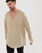 Asos Design Regular Fit Overhead Shirt In Crinkle Viscose In Ecru-cream