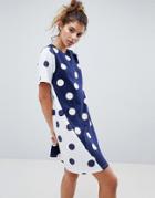 Asos Smock Dress With Spliced Polka Dot - Multi