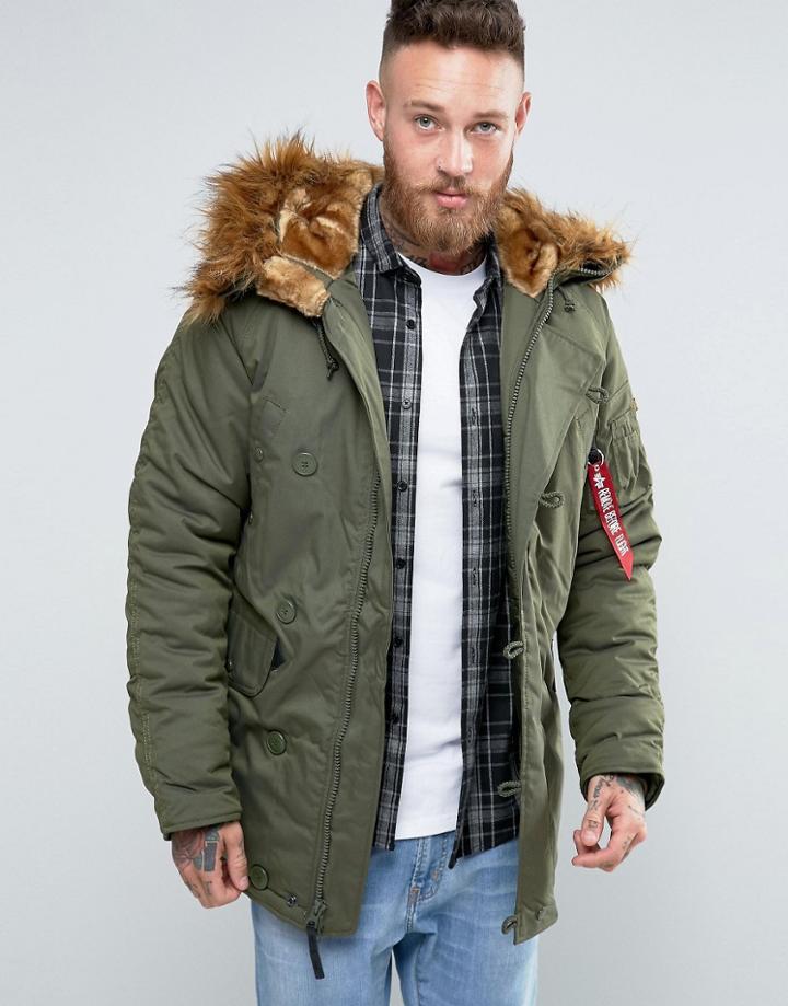 Alpha Industries Explorer Parka With Faux Fur Trim In Regular Fit Dark