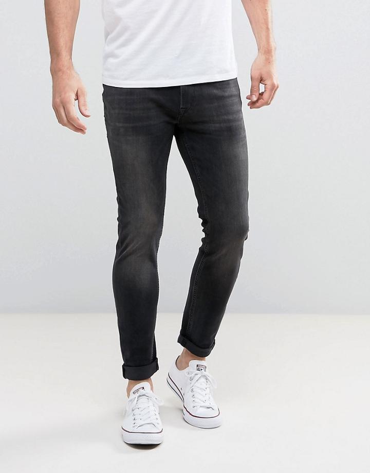 Jack & Jones Intelligence Jeans In Skinny Fit Washed Black Denim - Black