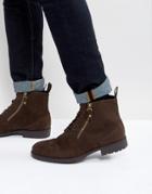 Asos Lace Up Boots In Brown With Double Zip - Brown