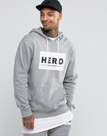 Heros Heroine Hoodie With Large Logo - Gray