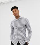 Asos Design Tall Stretch Slim Smart Check Shirt In Blue - Blue