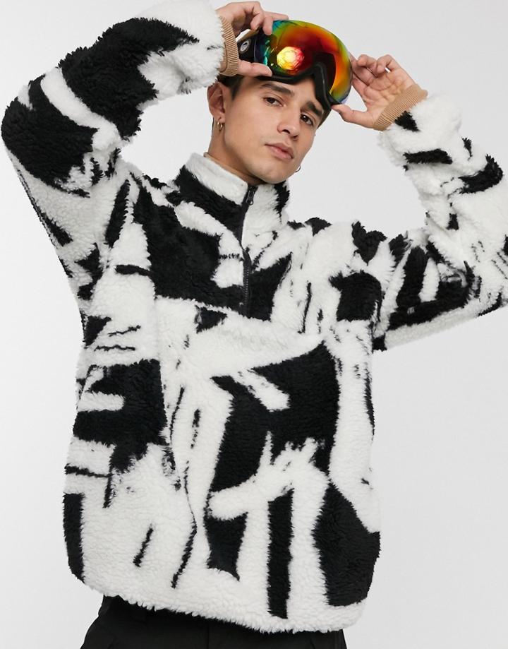 Asos 4505 Ski Fleece With Abstract Monochrome Print 1/4 Zip-multi