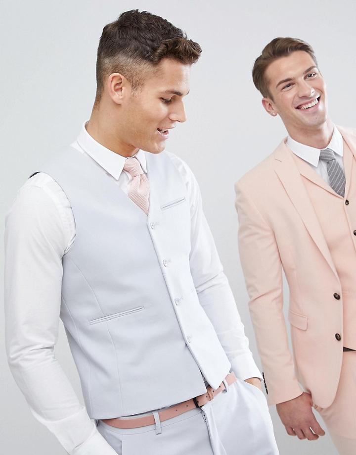 Asos Wedding Skinny Suit Vest In Ice Gray - Gray