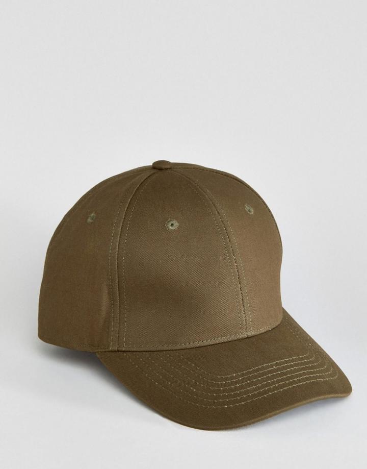 Asos Baseball Cap In Khaki - Green
