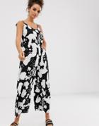 Asos Design Minimal Jumpsuit With Tie Back In Reverse Mono Print-multi