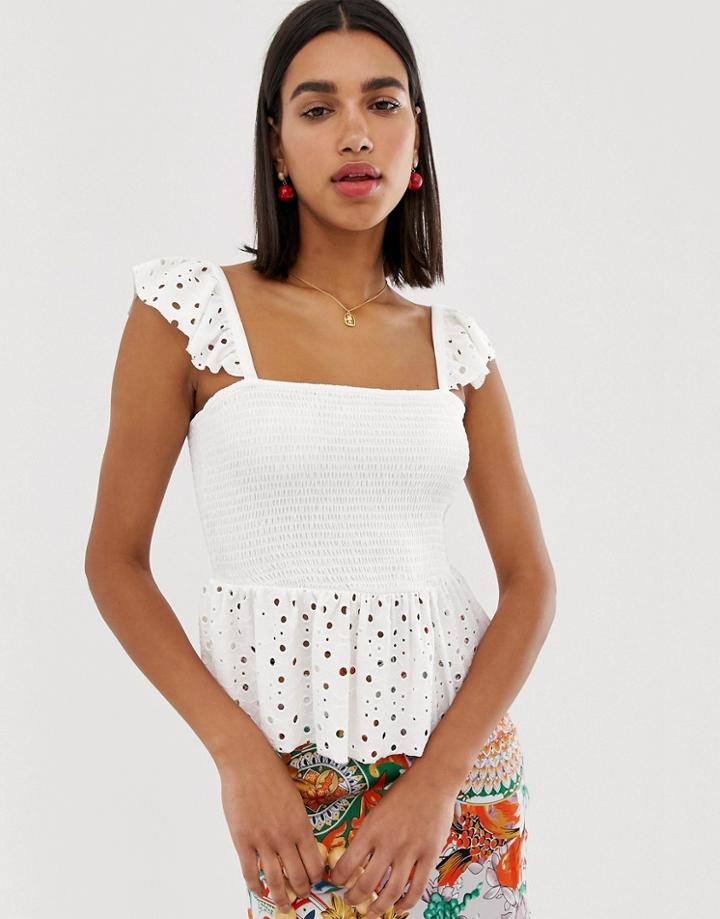 Vero Moda Broderie Smock Sleeveless Top - White