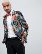Devils Advocate Printed Painting Velvet Jacket - Black