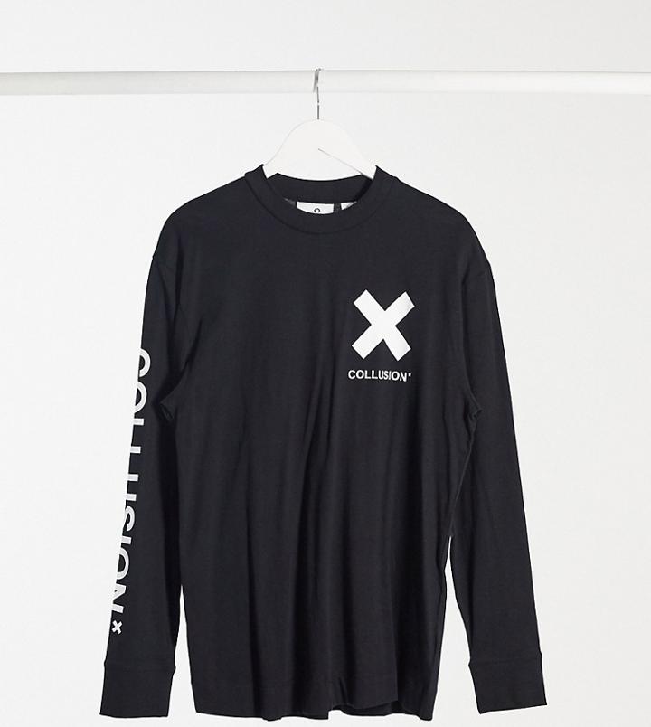 Collusion Unisex Long Sleeve Logo Organic Cotton T-shirt In Black