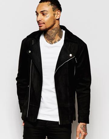 Rogues Of London Suede Biker Jacket - Black